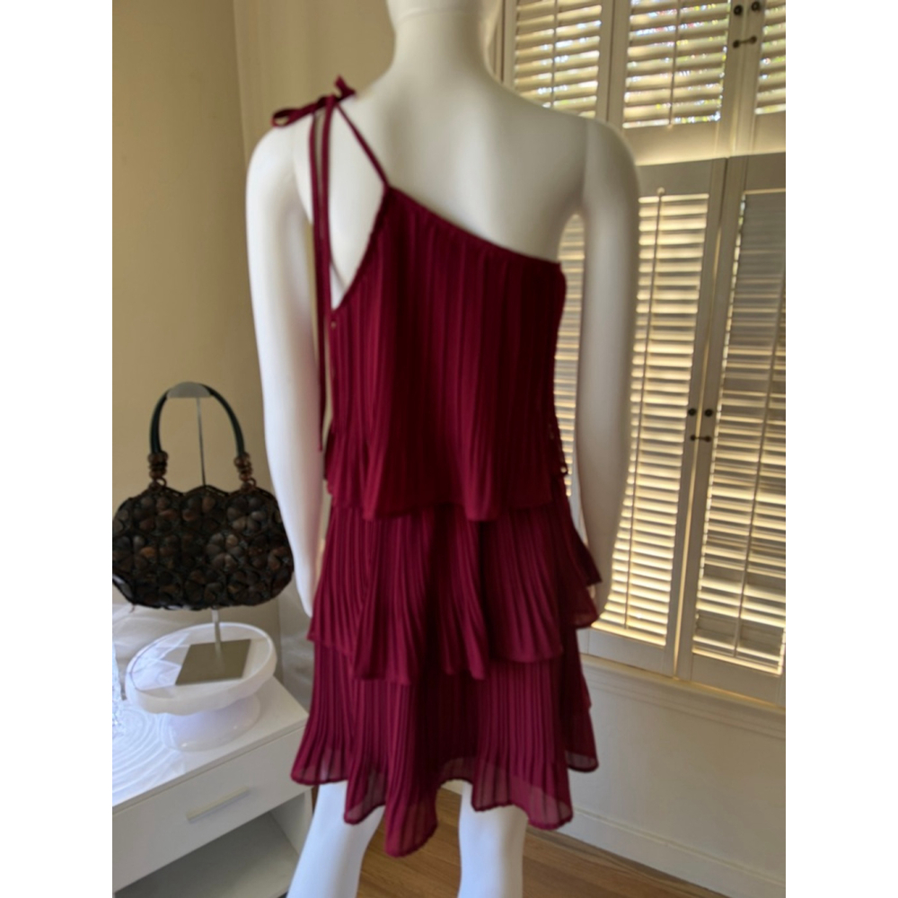 ZESICA Burgundy Pleated One Shoulder Mini Dress S - Picture 4 of 5